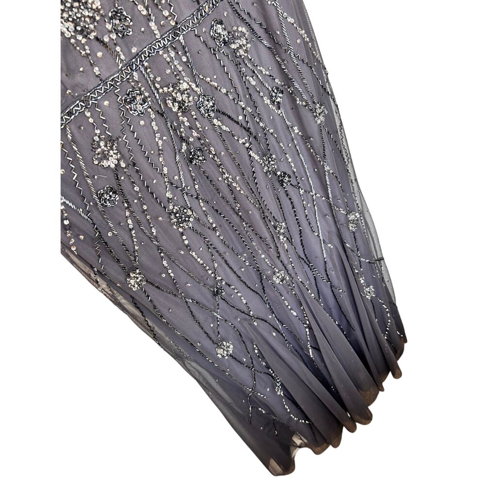 Adrianna Papell Women's Platinum Beaded Formal Gown Maxi Dress Dark Grey Size 18 - Picture 3 of 15